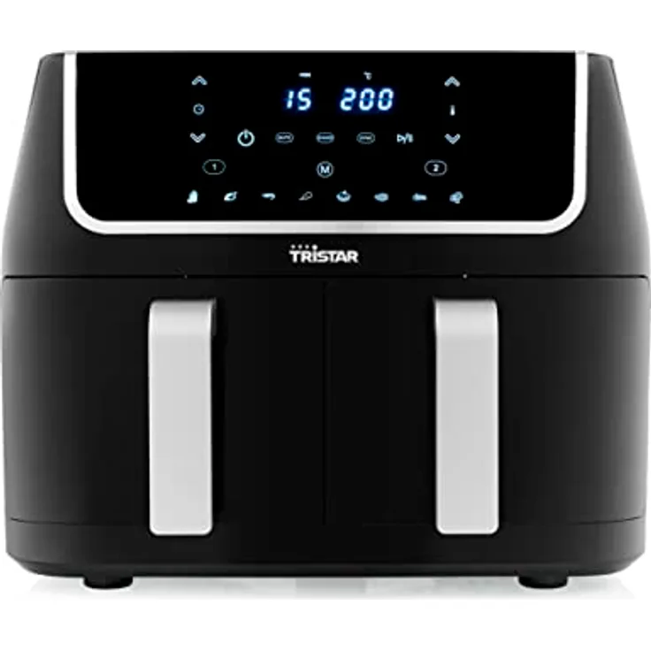 Tristar Heißluftfritteuse mit Doppelkammer FR-6970 – 60% weniger Energieverbrauch – 2 x 4,5L Fassungsvermögen – 1800 W – separate Temperaturen für 2 Kammern – 8 Programme – Schwarz