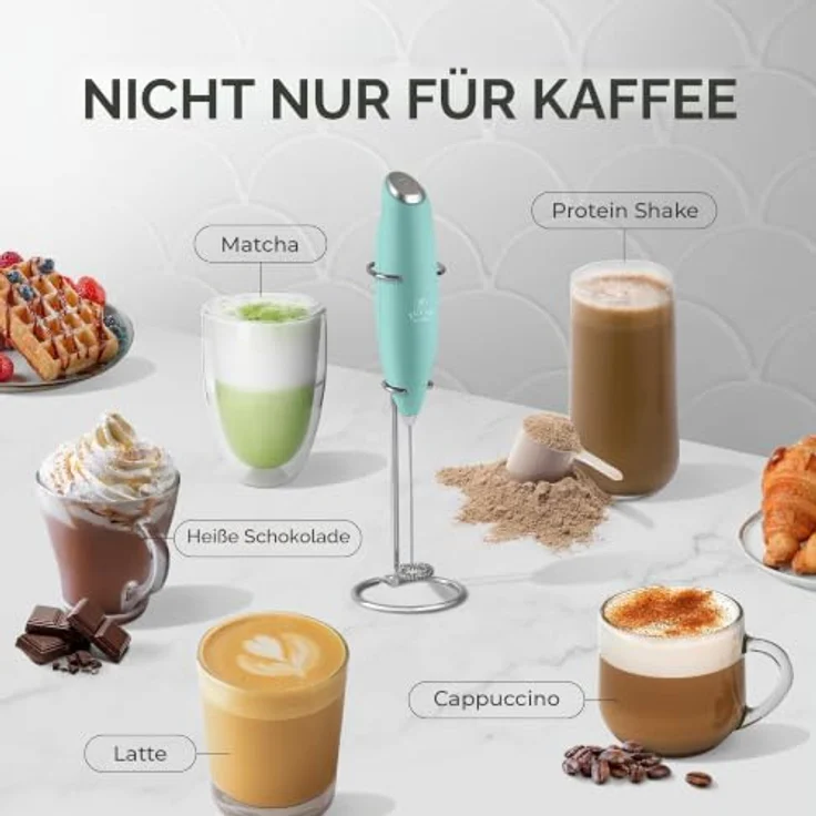 Zulay Kitchen Elektrischer Milchaufschäumer Stab, leistungsstarker Milchschäumer für Kaffee, Milch und Shakes, frische Minze, inkl. AA-Batterien – Bild 4