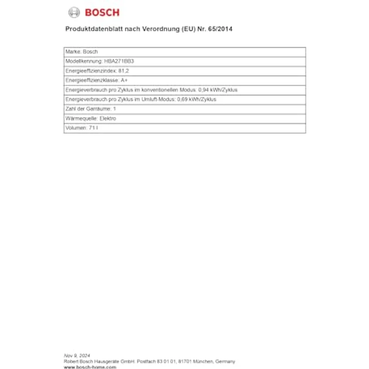 Bosch Serie 4 HBA271BB3 Einbau-Backofen, 71 l Garraum, 5 Beheizungsarten, Schwarz, Selbstreinigung Pyrolyse, TouchControl Bedienung – Bild 10