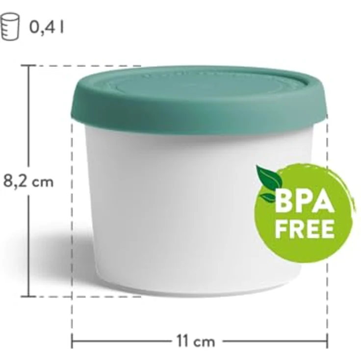 Springlane Kitchen 4er-Set Eisbehälter für Speiseeis 400 ml, BPA-frei, Farblich codiert in Hellgrün und Dunkelgrün – Bild 6