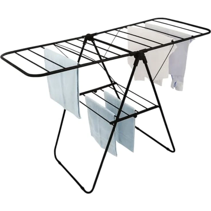 Spetebo Wäscheständer, klappbar schwarz mit 2 Etagen, 15 m Trockenlänge, 136 x 59 cm, Metall Wäschetrockner Gestell – Bild 1