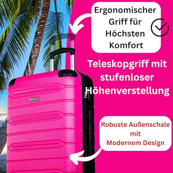 Nowi Rhodos 4 Rollen Trolley 68 cm, Pink, (62.70 l, L) - Stylischer Trolley mit geräumigem Hauptfach und arretierbarem Griff – Bild 5
