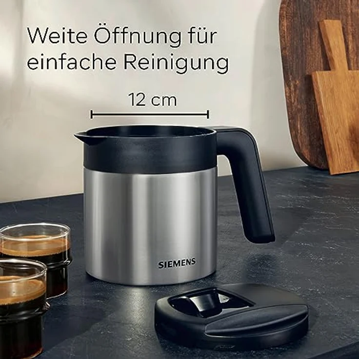 Siemens Thermo-Kaffeekanne TZ40001, direktes Brühen aus dem Kaffeevollautomaten, Warmhaltefunktion, Schiebedeckel, leicht zu reinigen, perfekt für EQ500, EQ700, EQ6 plus und EQ900, 1 L, Edelstahl – Bild 5