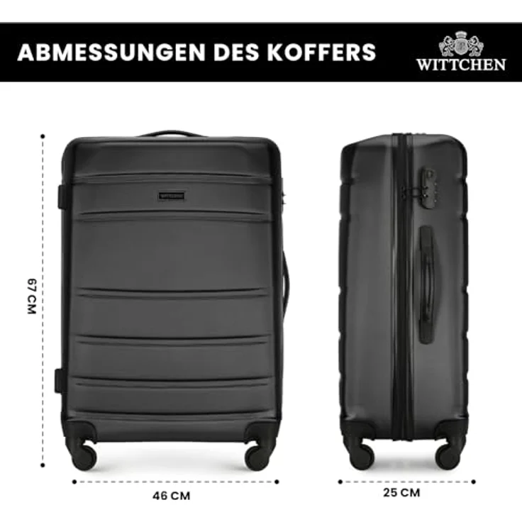 WITTCHEN Mittlerer Koffer Mittelgroßer Trolley Check-In Gepäck 4 Rollen Kombinationsschloss Schwarz – Bild 2