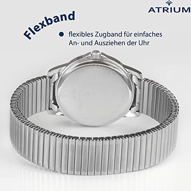 Atrium A36-50, Damen Herren Armbanduhr silberfarben, Quarz, 3 Bar Wasserdichtigkeit, Edelstahlzugband, flexibles Band – Bild 5