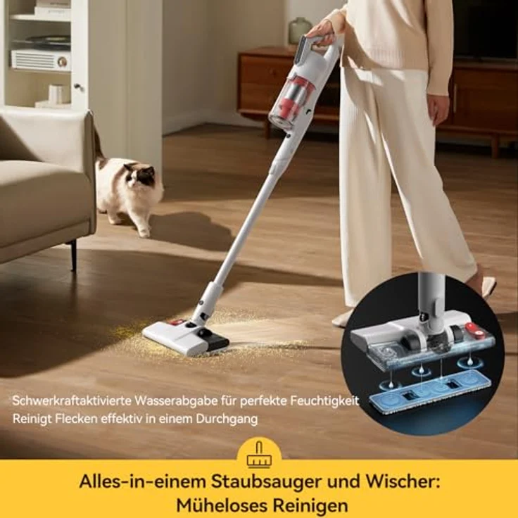 Deerma Hand-und Stielstaubsauger DEM-T20W Akku-Staubsauger mit Wischmopp 35 Minuten Akkulaufzeit, 180 W, beutellos – Bild 4