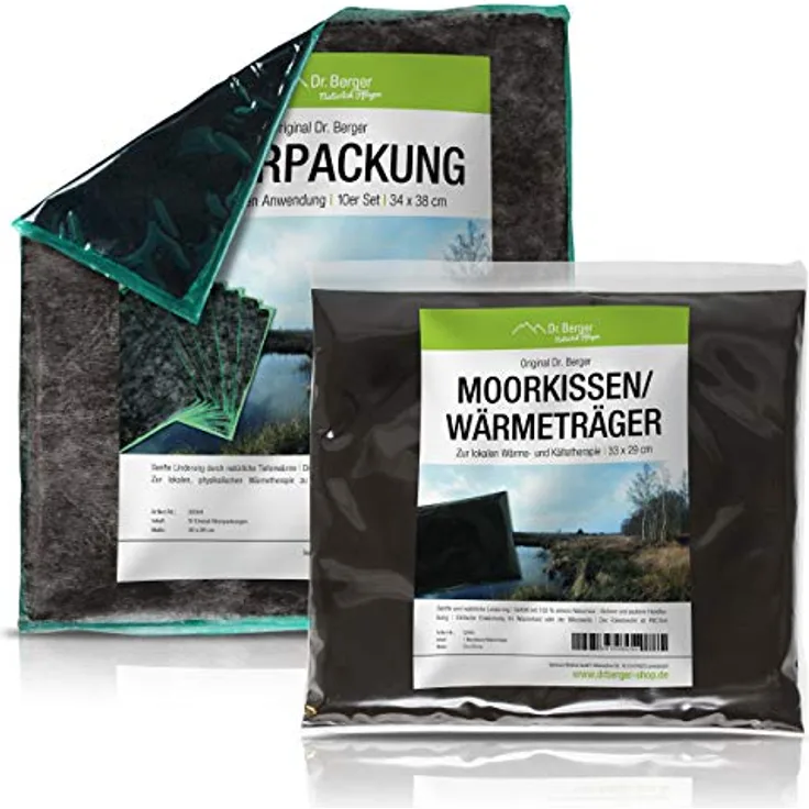 AKTION Premium Moor Starterset Moorkissen Wärmeträger mit 10er Natur Moorpackung - Wärme Original Wärmeträger für Physio, Wellness und zuhause. Torf Schlamm Fango mit Vlies Wärmekissen Set