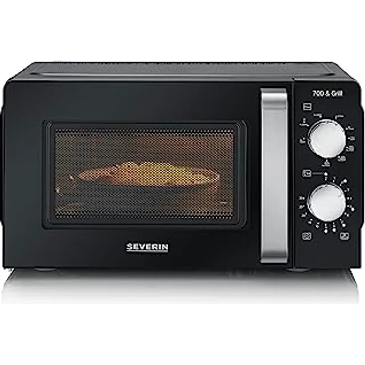 SEVERIN 2-in-1 Mikrowelle mit Grill 700 W, 900 W Grill, Grillofen mit 9 Automatikprogrammen, Mikrowelle mit Grillrost und Drehteller, schwarz / Edelstahl, MW 7781