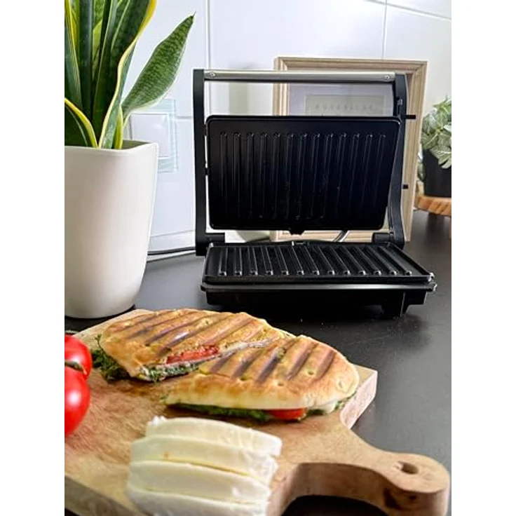 Steba FG 10 GRILLINO, Kontaktgrill mit 1000 W, klappbar, PFAS-freie keramikbeschichtete Grillplatten, schwarz – Bild 2