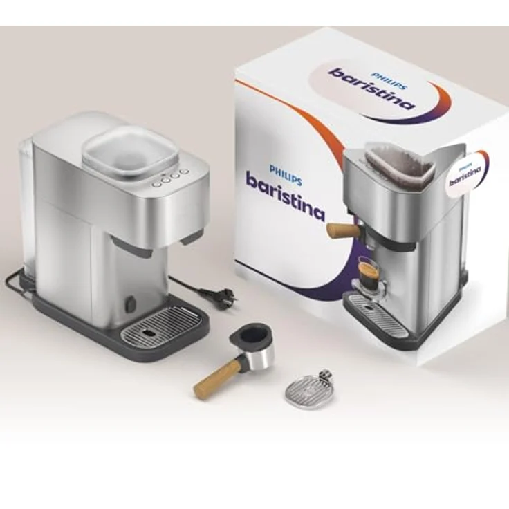 PHILIPS baristina Esprssemachine Plus BAR500/00, Edelstahl/Eschenholz, mit Mahlwerk für ganze Bohnen, Iced Coffee Funktion, 16 bar Pumpendruck – Bild 10