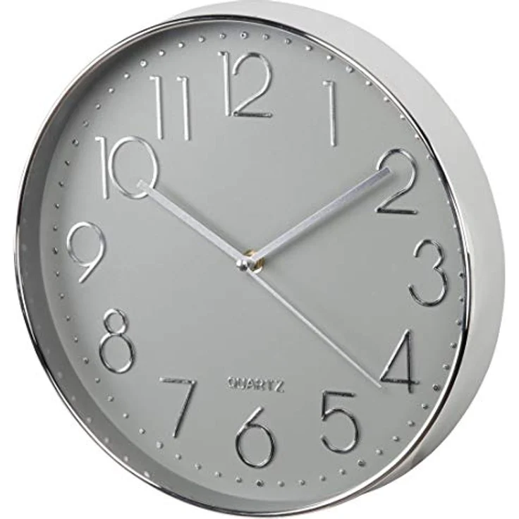 Hama Wanduhr ohne Tickgeräusche (große Wohnzimmeruhr mit 30 cm Durchmesser, analoge Küchenuhr mit schleichendem Sekundenzeiger, modernes Design) silber-grau – Bild 1