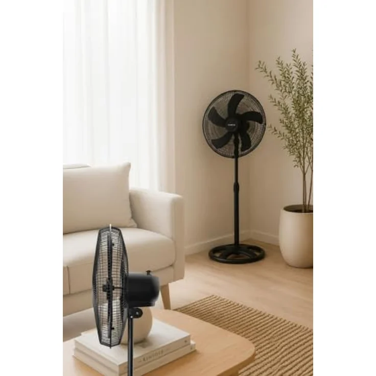 KUMTEL Standventilator 50 cm, 60 W, höhenverstellbar, 3 Geschwindigkeitsstufen, 70° Oszillation, schwarz – Bild 4