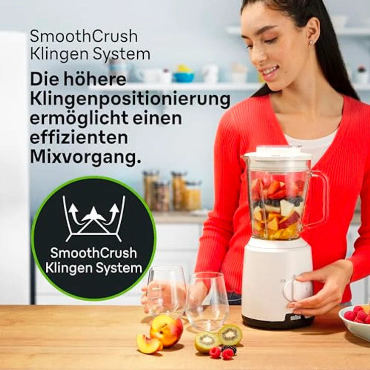 Braun JB 1050 WH Standmixer, 600 Watt, 1,25 Liter, Puls-Funktion, Eis-Crusher, 2 Geschwindigkeiten, weiß – Bild 6