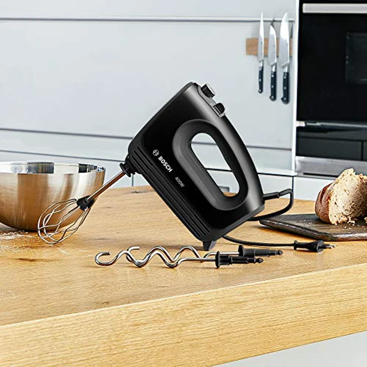 Bosch Clever Mixx MFQ24200 Handrührer, moderne Motortechnik, 2 Tubobesen, 2 Edelstahl-Knethaken, 4 Geschwindigkeitsstufen, 400 W, schwarz – Bild 2