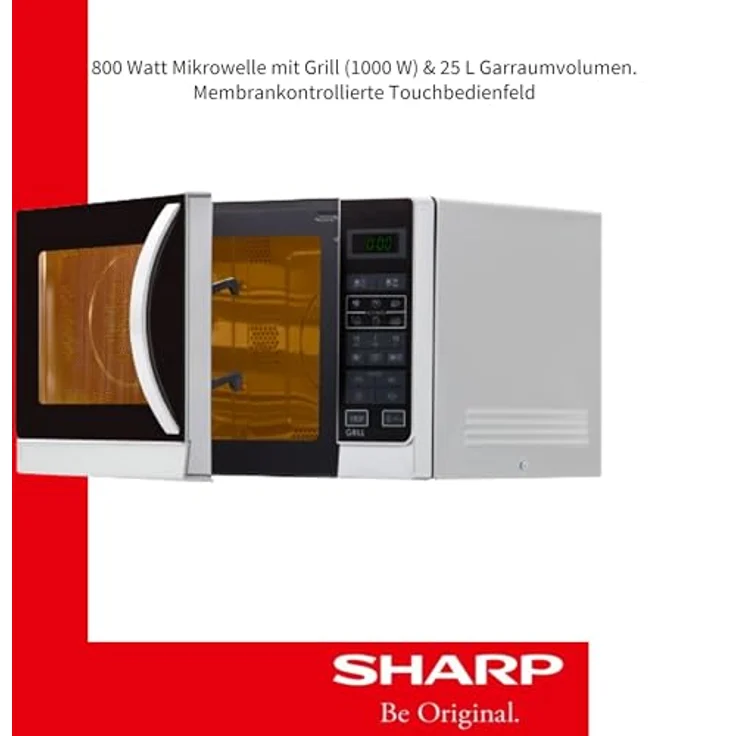 Sharp R742WW 2-in-1 Mikrowelle mit Grill, Standgerät, 25 Liter Garraum, 900 Watt, LED-Display, 8 Automatikprogramme, Gewichtgesteuertes Auftauen, Kindersicherung, Energiesparmodus, weiß – Bild 3