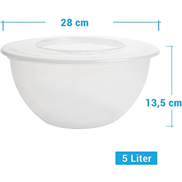 2friends Schüssel mit Deckel 5l, 3x Salatschüssel mit Deckel, Rührschüssel Set, Schüssel Set, Plastikschüssel BPA-frei, Transparent Schüsseln, Rührschüssel mit Deckel Model Tina, Made in EU – Bild 2