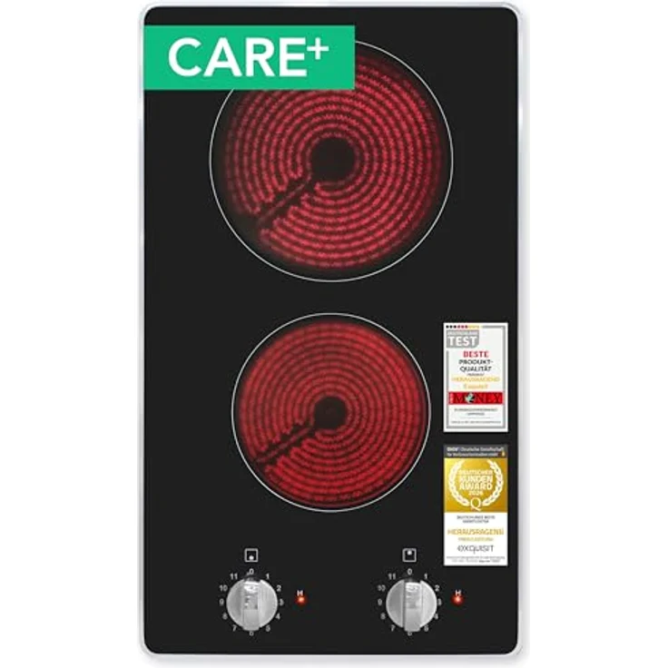 Exquisit Glaskeramik-Kochfeld EKC300-RK-420Care, 2 Kochstellen mit Drehknopf Bedienung, Restwärmeanzeige, 11 Leistungsstufen, Schwarz – Bild 1