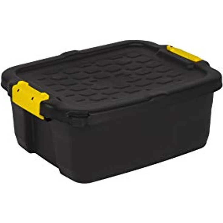 Kreher abschließbare Aufbewahrungsboxen mit Deckel, TOUGH-Serie, bruchsichere Transportboxen aus Kunstststoff, Schwarz, verschiedene Größen (24 Liter) – Bild 1