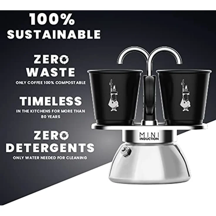 Bialetti Mini Express Induction, Induktionskaffeemaschine, 2 Tassen (100 ml), für alle Herdarten geeignet, Schwarz – Bild 5
