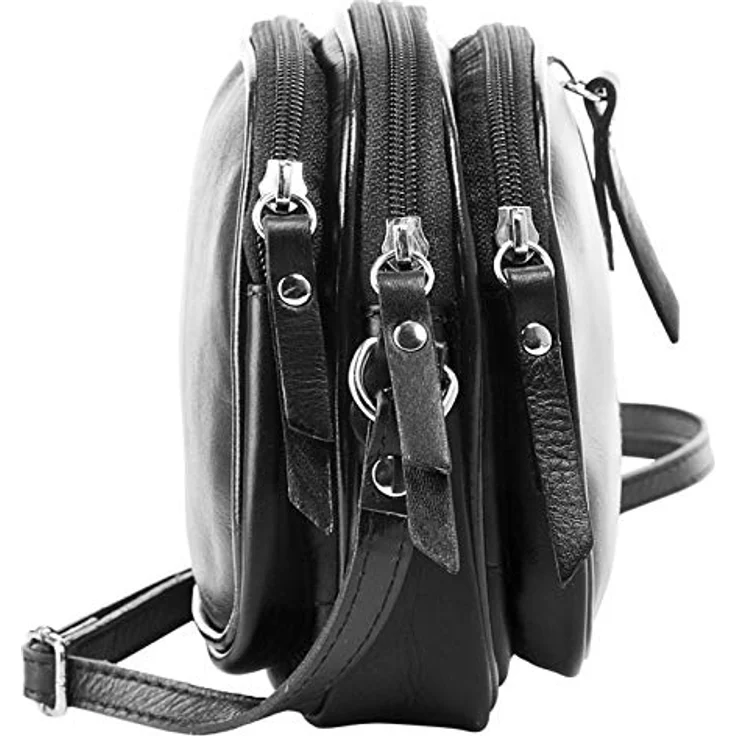 Cluty Umhängetasche, echt Leder, Made in Italy, 3 Fächer, längenverstellbarer Schultergurt, schwarz – Bild 6