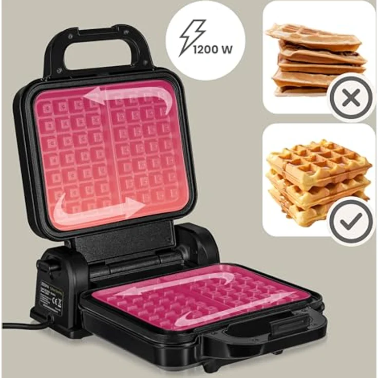 ZEEGMA GOFREE CHEF PRO Waffeleisen, 1200 Watt, doppelt, vertikal, Antihaftbeschichtung, Temperaturkontrolle, Bereitschaftsanzeige, für dicke belgische Waffeln – Bild 2