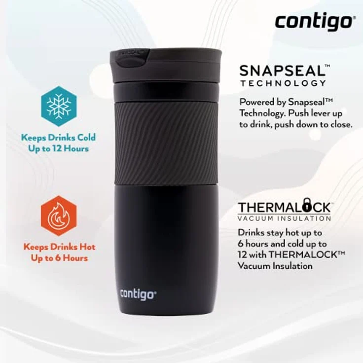 Contigo Thermobecher Byron Snapseal, Edelstahl Isolierbecher, Kaffebecher to go, auslaufsicher, spülmaschinenfester Deckel BPA-frei, 470 ml – Bild 2