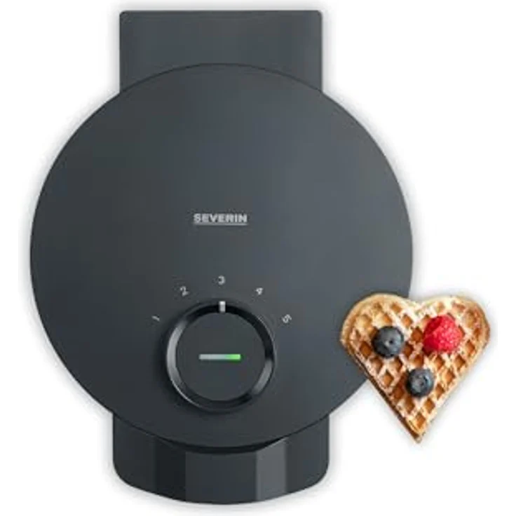 SEVERIN Waffeleisen Black Line WA 2117, Herzwaffeln mit PFAS-freier Beschichtung, 1.000 Watt, schwarz/Edelstahl, mit Kontrollleuchte und Kabelaufwicklung – Bild 1