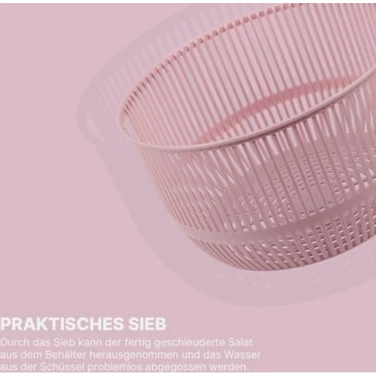 Pro Home Salatschleuder (2,7 Liter, Ø20cm) BPA-frei, 3in1 - Schleuder, Sieb und Salatschüssel, 3D Kurbel - Schleudern ohne Kraftaufwand, Salattrockner – Bild 4