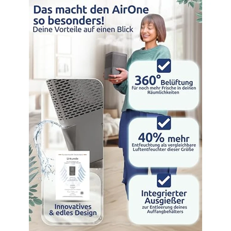 BonAura.de AirOne Granulat Luftentfeuchter bis 23m²: Titanium Gray, geräuschloser Betrieb ohne Strombedarf, für Räume bis 55 m³ geeignet, umweltfreundlicher Entfeuchter – Bild 3