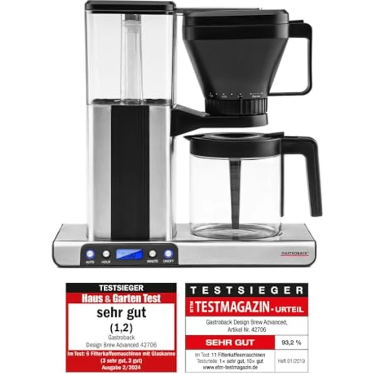 Gastroback 42706 Design Brew Advanced Filterkaffeemaschine, schnelles Aufbrühen: 1,25 Liter (ca.10 Tassen) in 6 Min, LCD-Display mit Auto-Start Timer, 1550 Watt, Kunststoff, Edelstahl-schwarz – Bild 2