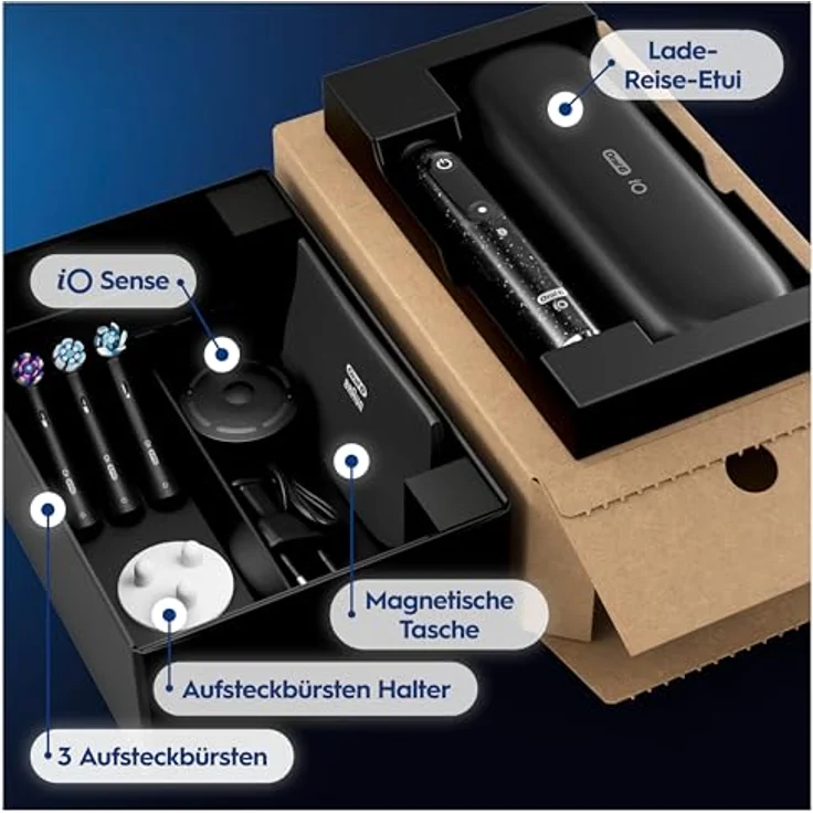 Oral-B iO Series 10 Plus Edition, Elektrische Zahnbürste mit 7 Modi, 3 Aufsteckbürsten, Lade-Reiseetui, Designed by Braun, cosmic black – Bild 2