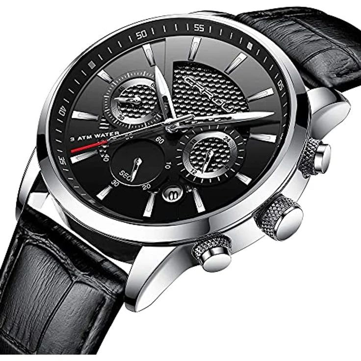CRRJU Chronograph Herren Armbanduhr Analog Quarz, wasserdicht mit Lederarmband und Datumsanzeige, Schwarz – Bild 4