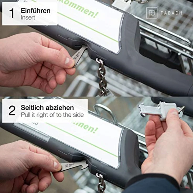 FABACH 2 Black Trolley Key Einkaufswagenlöser - Ersetzt Einkaufswagenchip, Einkaufschip - Schlüsselanhänger aus Metall für Key Organizer und Schlüsselbund - Kein Steckenbleiben im Einkaufswagen – Bild 3