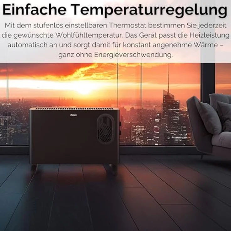 Zilan Elektro Konvektor 1250/2000 Watt, tragbare Elektroheizung mit 2 Heizstufen, Thermostat und Überhitzungsschutz, kompakt und flexibel einsetzbar – Bild 5