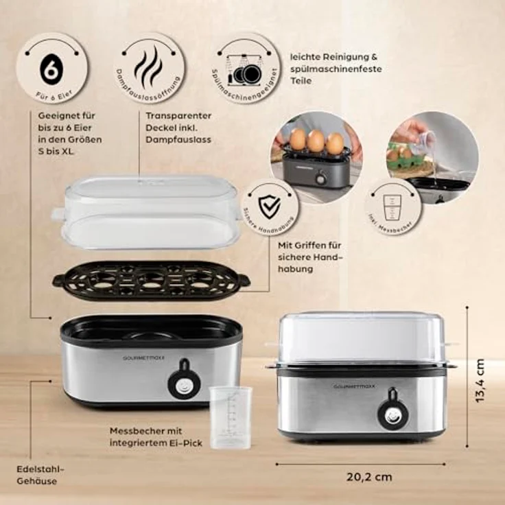 GOURMETmaxx Eierkocher für 3 Eier, Egg Cooker mit 3 Härtegraden, spülmaschinenfeste Teile, kompaktes Design – Bild 4