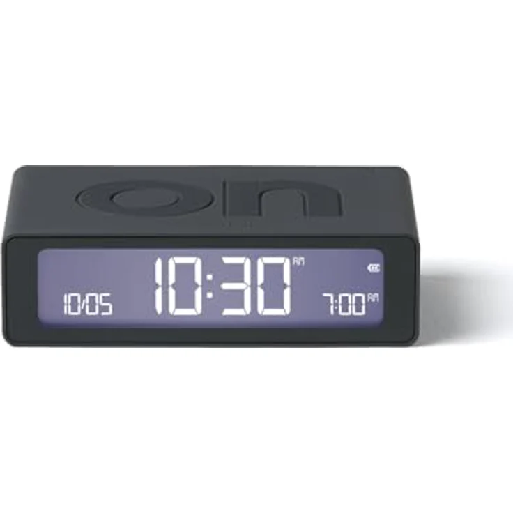 Lexon Flip Mini Reisewecker, digitaler LED-Wecker mit On/Off-Funktion, einstellbarer Helligkeit, wiederaufladbar und berührungsempfindlich - Dunkelgrau – Bild 1
