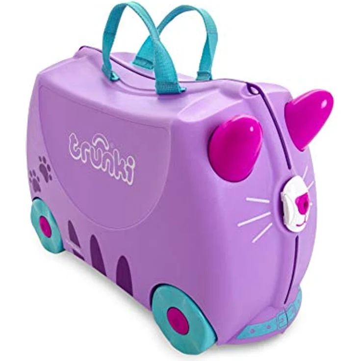 TRUNKI Trunki Handgepäck Und Kinderkoffer zum Draufsitzen | Kinder Risen Geschenk für Mädchen Und Jungen | Trolley Cassie Katze (Lila) – Bild 1