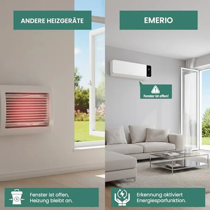EMERIO Wand Heizlüfter FH-133172, 2000W mit einstellbarem Wochen Timer, PTC-Keramik-Heizelement, 2 Heizstufen, einstellbarem Thermostat, Fenster offen-Erkennung, oszillierend und LED-Display – Bild 4