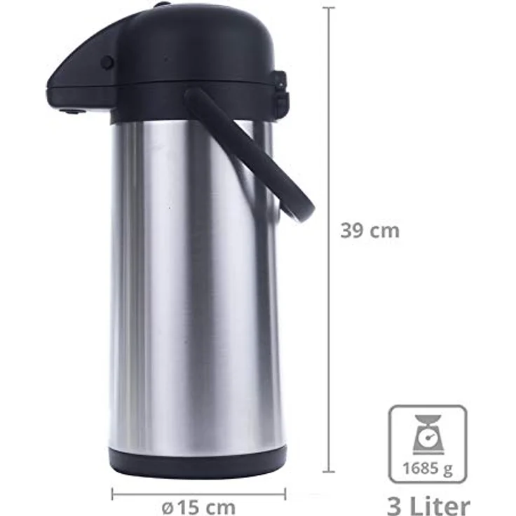 Haushalt International Thermo-Thermoskanne aus Edelstahl, doppelwandig, mit Pumpe, 3 Liter – Bild 2