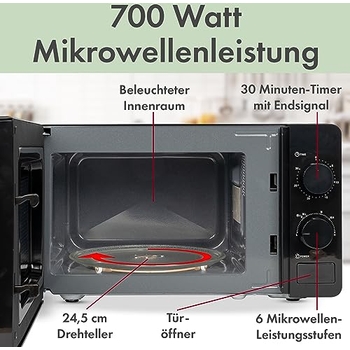 HEINRICHS Mikrowelle 20L - Kompakte Mikrowelle Mit 700W & Drehteller