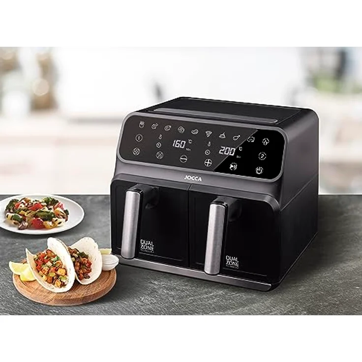 Jocca Doppelte ölfreie Fritteuse 4L + 4L, Heißluftfritteuse in Schwarz mit LED-Display, 1700 W – Bild 9