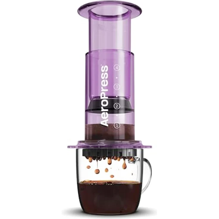 AeroPress Clear Violette Kaffeepresse – 3-in-1 Kaffeemaschine kombiniert French Press & Espresso – Vollmundiger Kaffee ohne Bitterkeit – Tragbare Mini-Kaffeemaschine für Camping & Reisen, Violett – Bild 1