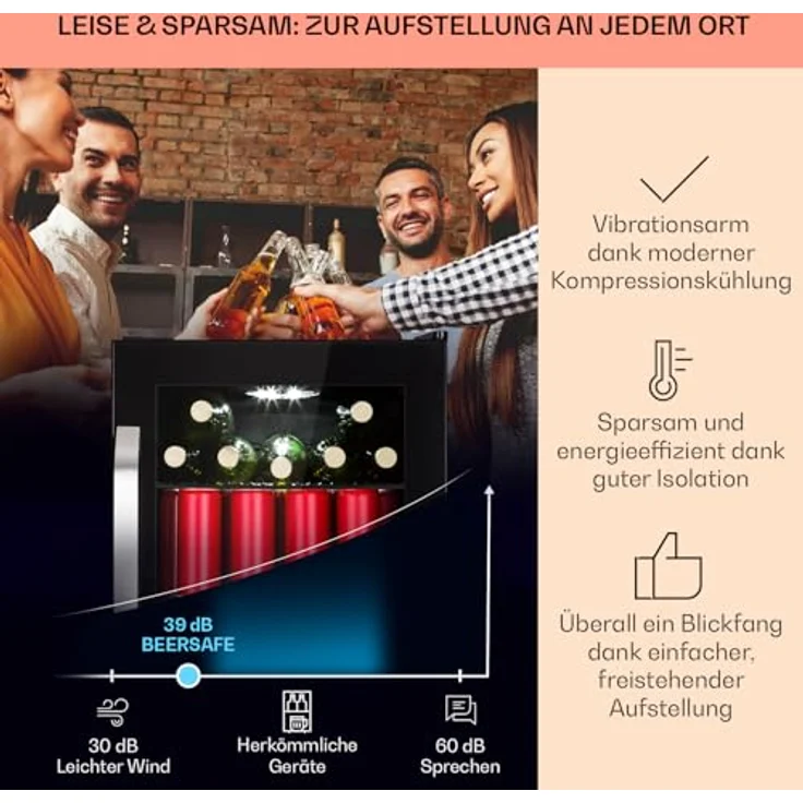 Klarstein Kühlschrank 70L, Mini Getränkekühlschrank mit Glastür & LED, Outdoor geeignet, leiser Biersafe, 0-10°C, herausnehmbarer Ablagen – Bild 3
