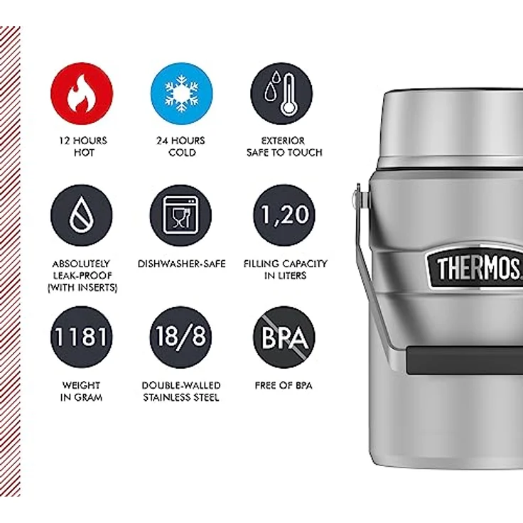Thermos Speisegefäß, Edelstahl mattiert, 1,2 Liter – Bild 4