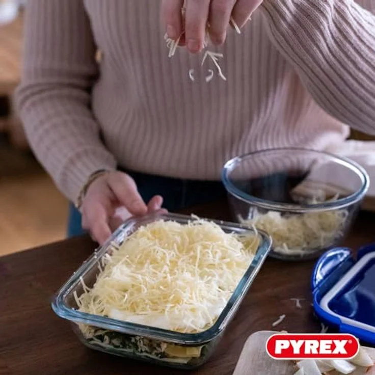 Pyrex Cook & Go, Stapelbares luftdichtes Küchenbehälterset, rechteckig, 5 Stück, 0,8 L, Blau – Bild 8