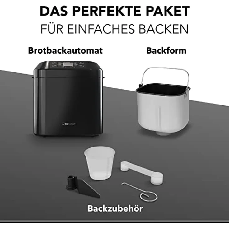 Clatronic BBA 3774 Brotbackautomat, 550W, Timer, 12 Backprogramme, 3 Liter Fassungsvermögen (für ca. 1500 g Brote), Nachbackfunktion, Marmeladenfunktion, LCD-Display, Timer bis zu 13 Stunden, einstellbare Krustenbräunung, schwarz – Bild 5