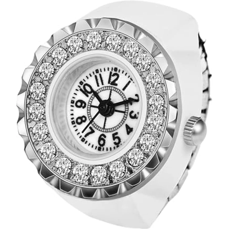 JewelryWe Ringuhr Damen, Elastisch mit Glitzer Strass - Rund Analog Quarz, Weiß Legierung, 10m wasserdicht – Bild 1