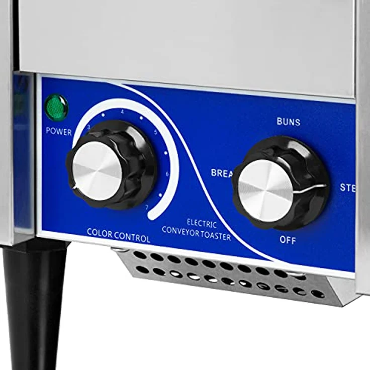 vertes Durchlauftoaster Toaster mit Laufband aus Edelstahl (1340W, 230V, Gastro Profi für Toast und Burger Buns, Zugabefach, 2 Ausgabefächer, 7 Geschwindigkeitsstufen, Krümelschublade, 2 Modi) - Gastro Edelstahl Durchlauftoaster, 7 Stufen, Burger Bun & Toast Modi – Bild 4