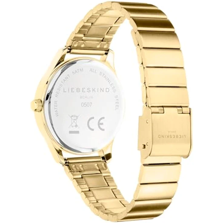 Liebeskind Quarzuhr Damen, 33 mm Edelstahlgehäuse gold teilmattiert, klassisches Design, 5 ATM wasserdicht, Lederarmband – Bild 4