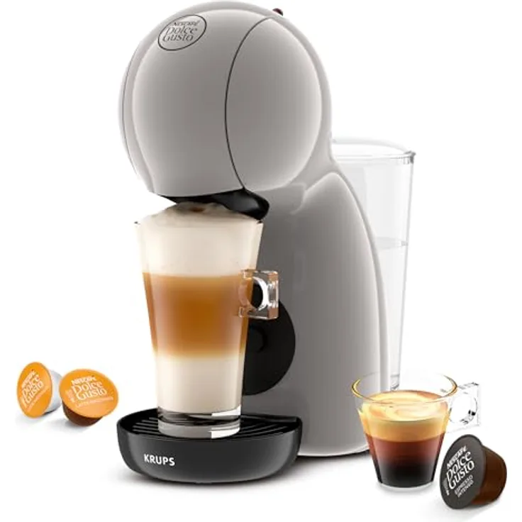 Krups KP1A3AF0 Dolce Gusto Piccolo, kompakte Kaffeekapselmaschine in Grau mit vielfältigen Getränkespezialitäten